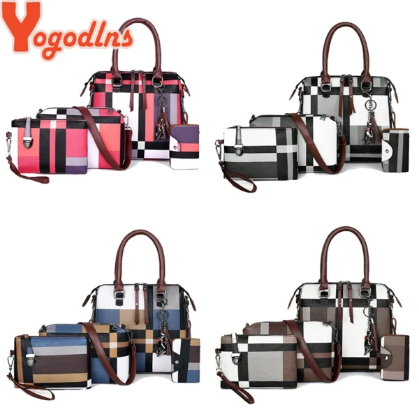Luxury Handbags plaid Women Bags Designer New tassel Purses and Handbags Set 4 Pieces