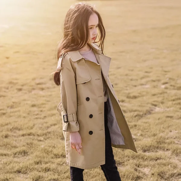 4-13 Years Teen Girls Long Trench Coats New Fashion England Style Windbreaker Jacket