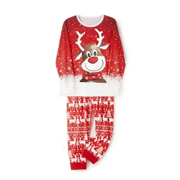 New 2025 Matching Family Christmas Pajamas Outfit Long Sleeve Deer Snowflake Print Pullover Pants Set For Adult Kids