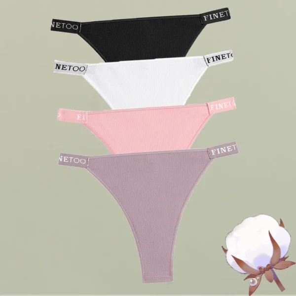 FINETOO 4Pcs/Set Cotton Letter Belt Underwear Women's Panties Sexy Low-Waist