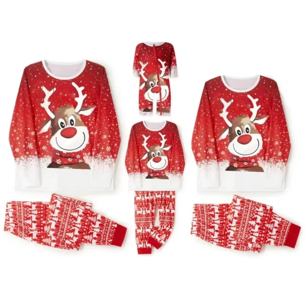New 2025 Matching Family Christmas Pajamas Outfit Long Sleeve Deer Snowflake Print Pullover Pants Set For Adult Kids