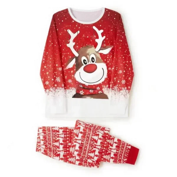 New 2025 Matching Family Christmas Pajamas Outfit Long Sleeve Deer Snowflake Print Pullover Pants Set For Adult Kids