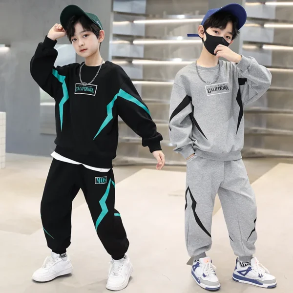 Boys Contrast Alphabet Lightning Printed Sweatshirt+Sweatpant Child 2PCS Tracksuit
