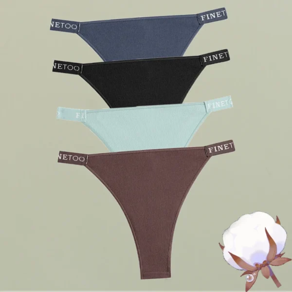 FINETOO 4Pcs/Set Cotton Letter Belt Underwear Women's Panties Sexy Low-Waist