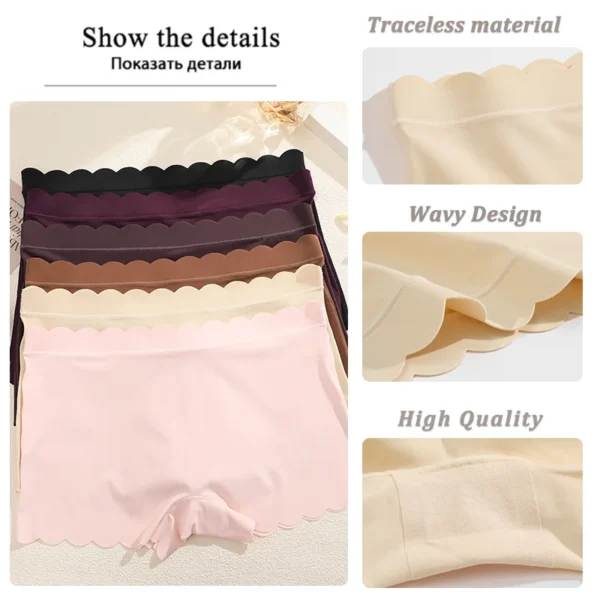 2PCS Women's Panties Seamless Wavy Edge Silk Satin Boxers Underwear