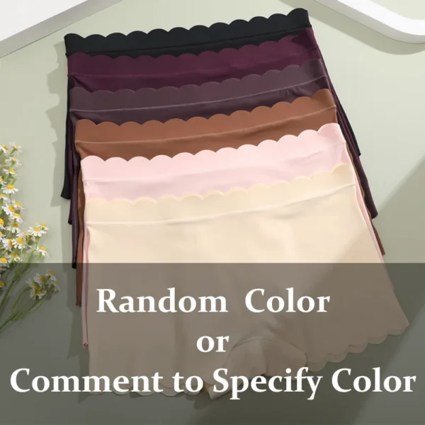 2PCS Women's Panties Seamless Wavy Edge Silk Satin Boxers Underwear