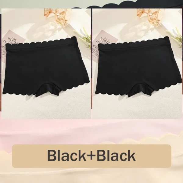 2PCS Women's Panties Seamless Wavy Edge Silk Satin Boxers Underwear