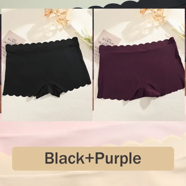 2PCS Women's Panties Seamless Wavy Edge Silk Satin Boxers Underwear
