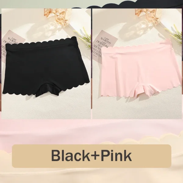 2PCS Women's Panties Seamless Wavy Edge Silk Satin Boxers Underwear