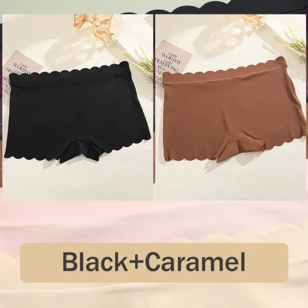 2PCS Women's Panties Seamless Wavy Edge Silk Satin Boxers Underwear