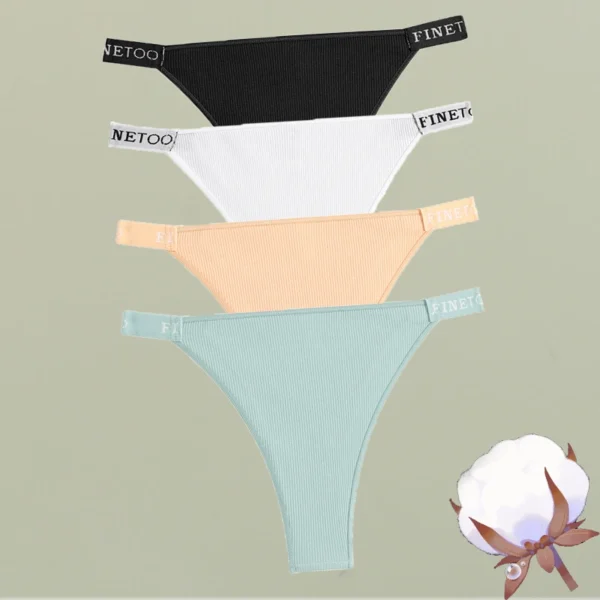 FINETOO 4Pcs/Set Cotton Letter Belt Underwear Women's Panties Sexy Low-Waist