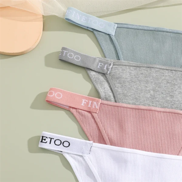 FINETOO 4Pcs/Set Cotton Letter Belt Underwear Women's Panties Sexy Low-Waist