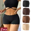 2PCS Women's Panties Seamless Wavy Edge Silk Satin Boxers Underwear