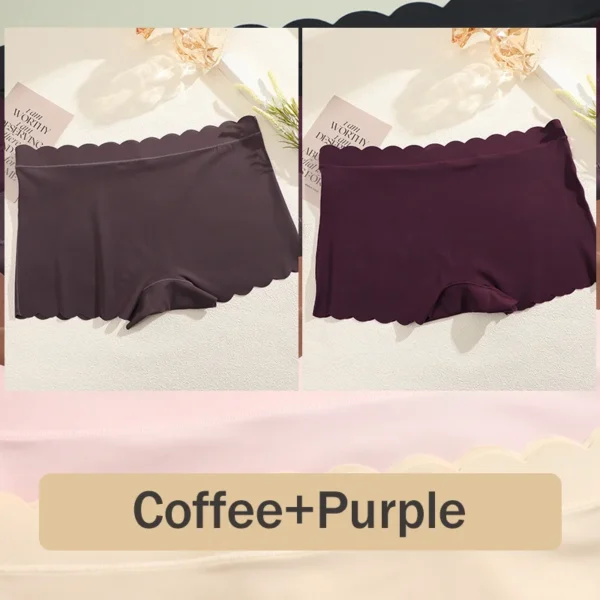 2PCS Women's Panties Seamless Wavy Edge Silk Satin Boxers Underwear