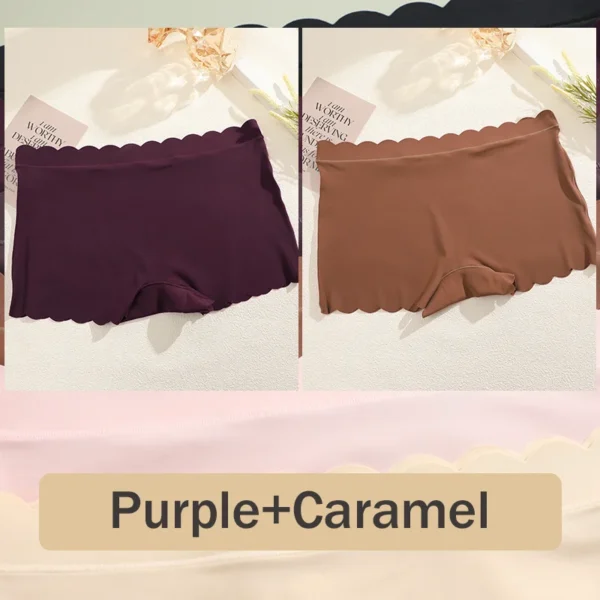 2PCS Women's Panties Seamless Wavy Edge Silk Satin Boxers Underwear