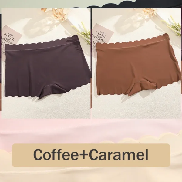 2PCS Women's Panties Seamless Wavy Edge Silk Satin Boxers Underwear