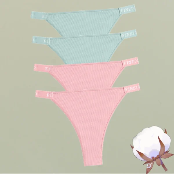 FINETOO 4Pcs/Set Cotton Letter Belt Underwear Women's Panties Sexy Low-Waist