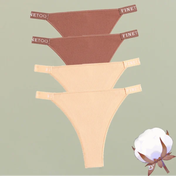 FINETOO 4Pcs/Set Cotton Letter Belt Underwear Women's Panties Sexy Low-Waist