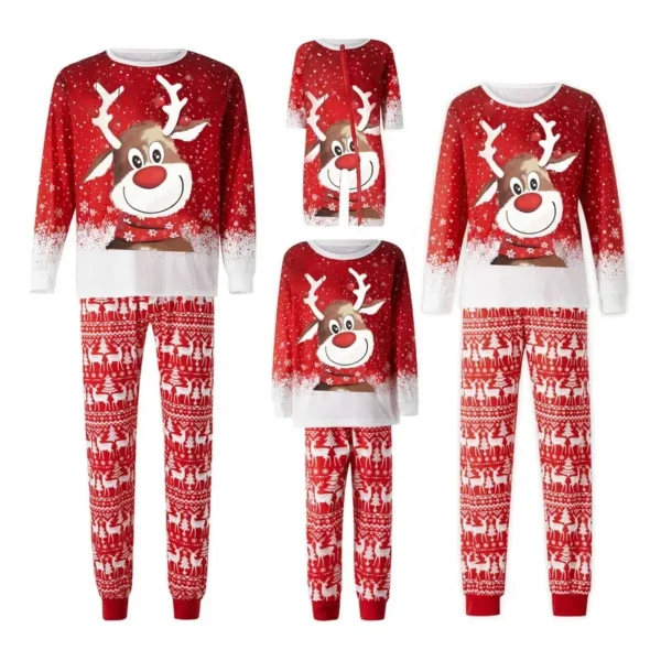 New 2025 Matching Family Christmas Pajamas Outfit Long Sleeve Deer Snowflake Print Pullover Pants Set For Adult Kids