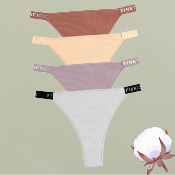FINETOO 4Pcs/Set Cotton Letter Belt Underwear Women's Panties Sexy Low-Waist