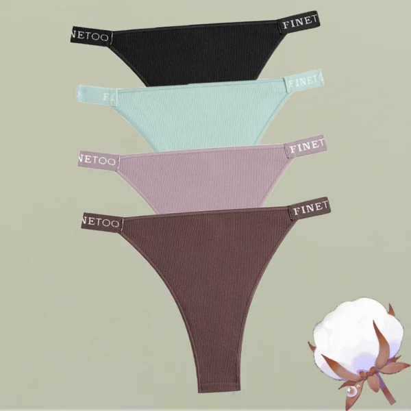 FINETOO 4Pcs/Set Cotton Letter Belt Underwear Women's Panties Sexy Low-Waist