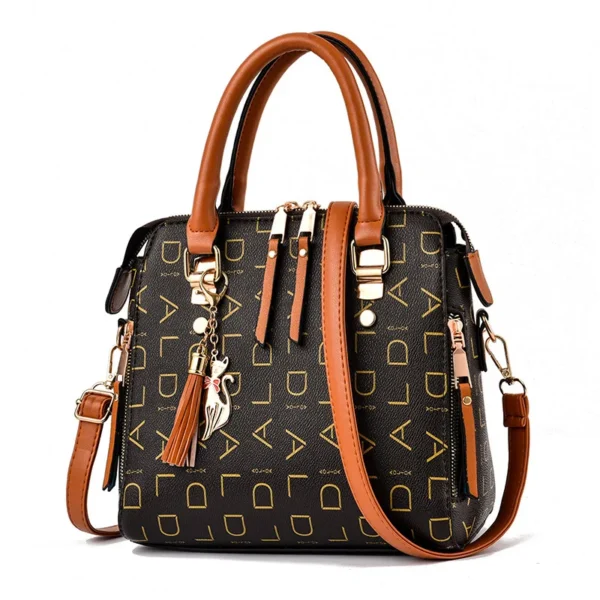 Fashion English Letter Handbag Women PU Leather Tassel Top-handle Bag Luxury Shoulder Bag
