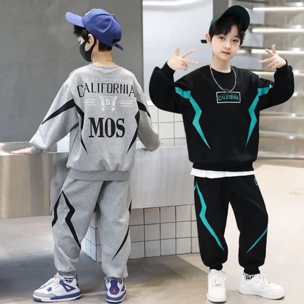 Boys Contrast Alphabet Lightning Printed Sweatshirt+Sweatpant Child 2PCS Tracksuit