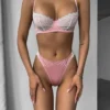 Women's Satin Push Up Bra Pantie Sexy Sheer Lace Underwear Set