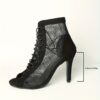 Elegant Black Mesh Ankle Boots with Peep Toe and Lace-Up Design
