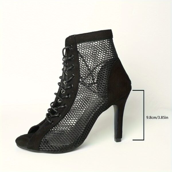 Elegant Black Mesh Ankle Boots with Peep Toe and Lace-Up Design