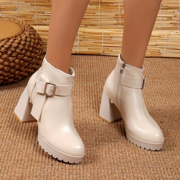 Elegant White Ankle Boots with Metallic Buckle Accent