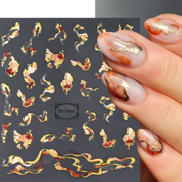 3pcs FULL BEAUTY Nail Art Stickers, 3D Marble Blue Wave Smoke Design