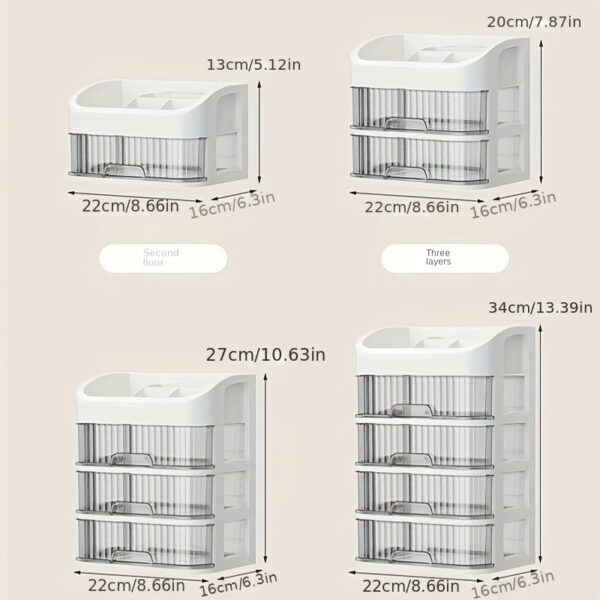 2-Tier Clear Plastic Makeup Organizer with Drawers