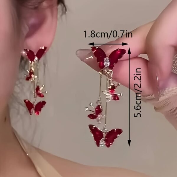 Elegant Red Zirconia Butterfly Clip-On Earrings
