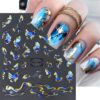 3pcs FULL BEAUTY Nail Art Stickers, 3D Marble Blue Wave Smoke Design
