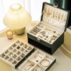 1pc Elegant 3-Layer Faux Leather Jewelry Organizer Box with Lock