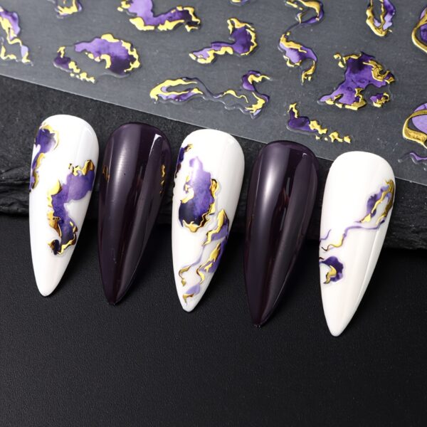 3pcs FULL BEAUTY Nail Art Stickers, 3D Marble Blue Wave Smoke Design