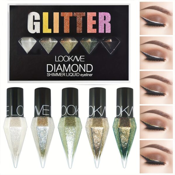 5pcs Pearl Glitter Diamond Eyeliner Liquid Set, Long-lasting Waterproof
