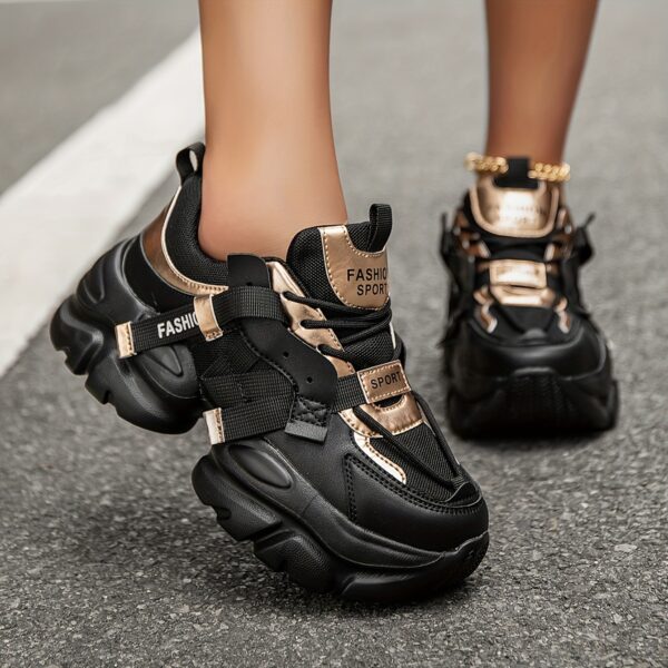 Women's Trendy Black Letter Patchwork Breathable Sneakers