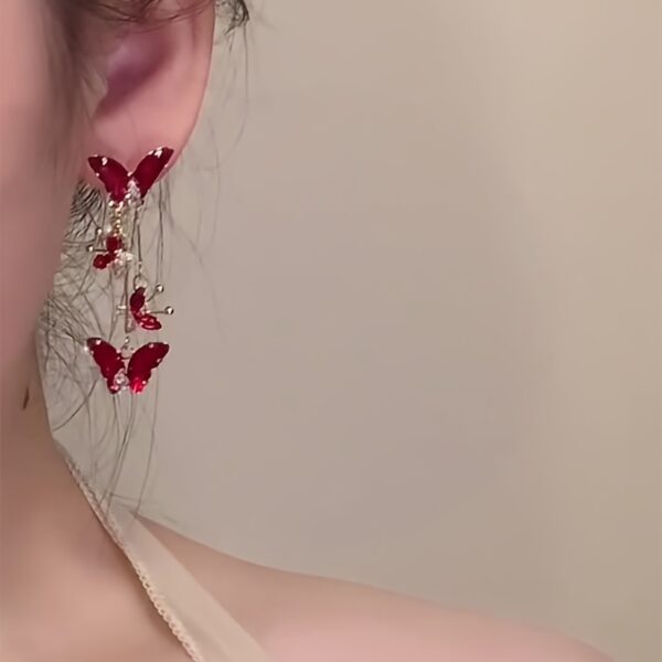 Elegant Red Zirconia Butterfly Clip-On Earrings