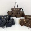 6 Pcs Allover Printed Boston Handbag & Purse Set, PU Leather Zipper Shoulder Bag, Multi-functional Leisure Commuter Bag