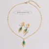 3pcs Gold-plated Grandmother Green Inlaid Rhinestone Leaf Earrings Necklace