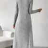 Ribbed Mock Neck Split Hem Matching Two-piece Set, Casual Long Sleeve Top & Dress Outfits, Women's Clothing
