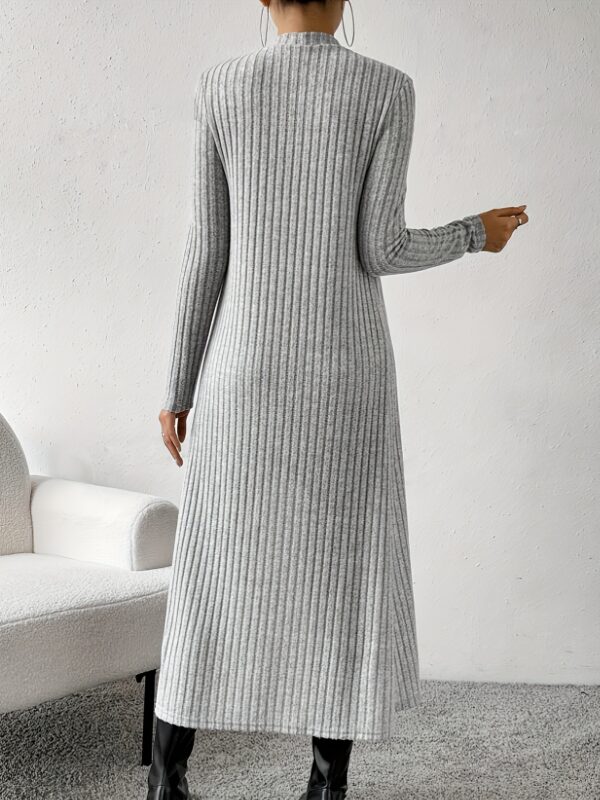 Ribbed Mock Neck Split Hem Matching Two-piece Set, Casual Long Sleeve Top & Dress Outfits, Women's Clothing