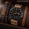 4pcs Watch And Bracelet Set, Men's Casual Quartz Wrist Watch Men's PU Strap Watch And 3pcs Bangle Set, Ideal choice for Gifts