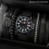 4pcs Watch And Bracelet Set, Men's Casual Quartz Wrist Watch Men's PU Strap Watch And 3pcs Bangle Set, Ideal choice for Gifts