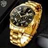 3pcs Set Luxury Business Golden Wristwatch, Stainless Steel Date Pointer Quartz Wrist Watch & Bracelet & Necklace