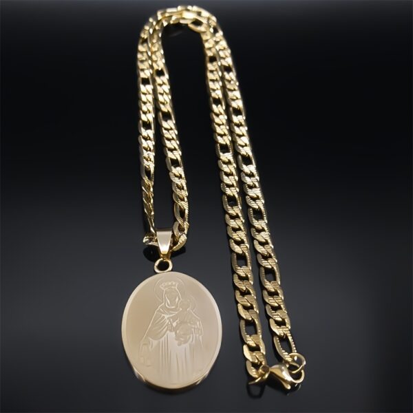 1pc Classic Virgin Mary Pendant Necklace, Stainless Steel Golden Plated Catholic Mother Mary Necklaces Jewelry For Men