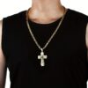 1pc Men's Vintage Flat Handmade Necklace, Golden Black Stainless Steel Cross Pendant Necklace, father's day gift Jewelry