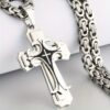 1pc Men's Vintage Flat Handmade Necklace, Golden Black Stainless Steel Cross Pendant Necklace, father's day gift Jewelry